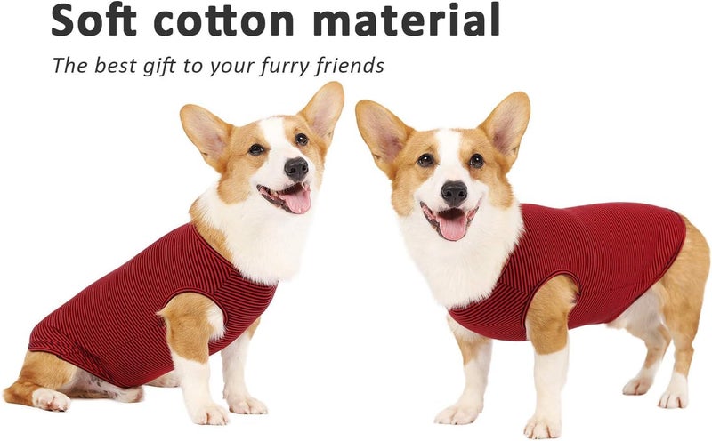 WEONE Dog Summer T-Shirts Striped Cotton Vest,Pet Breathable Soft Basic Clothes for Small Medium Larg Boy Girl Dogs,S - Image 2